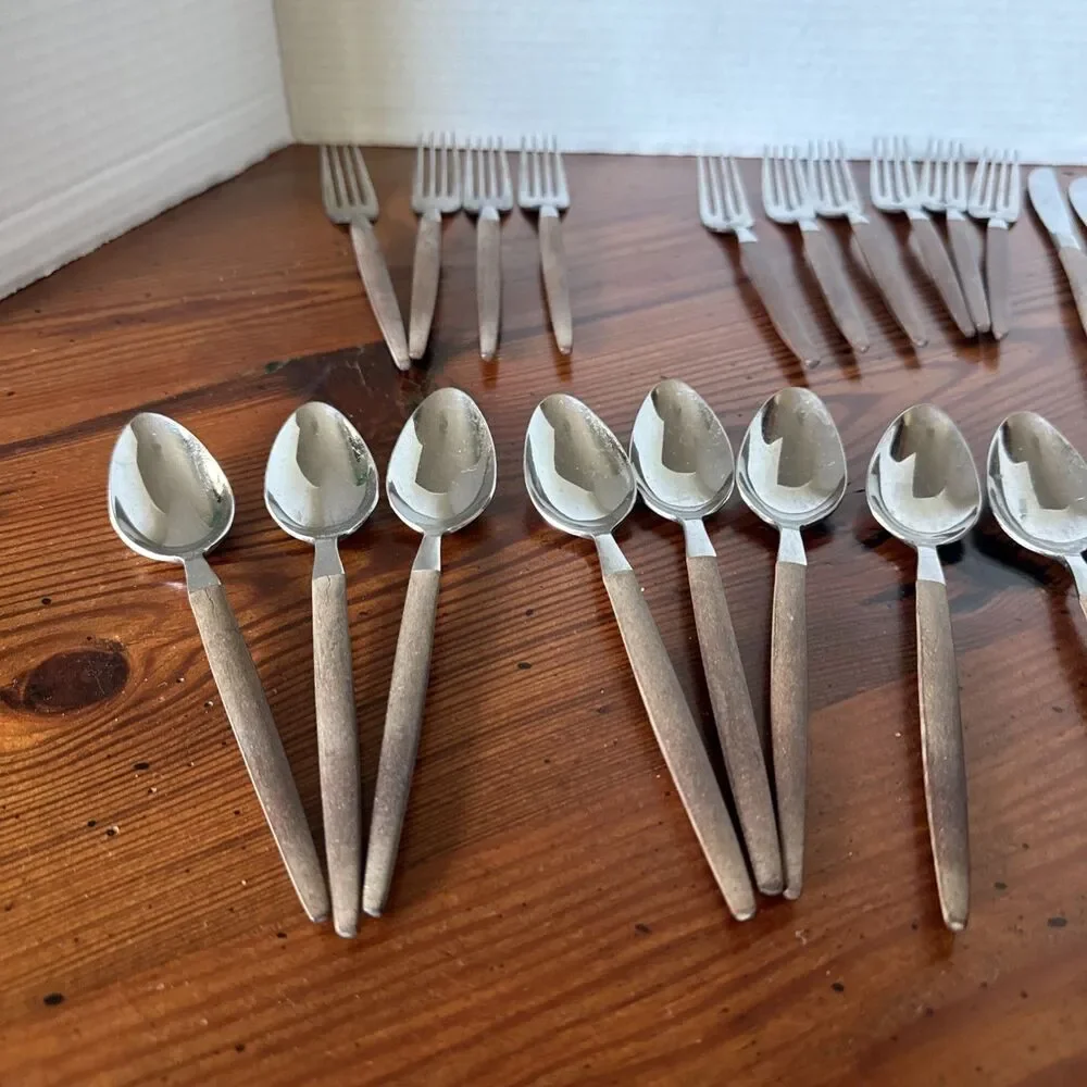 27 Pcs EKCO Eterna  Japan MCM Composite Handle Forged Stainless Flatware